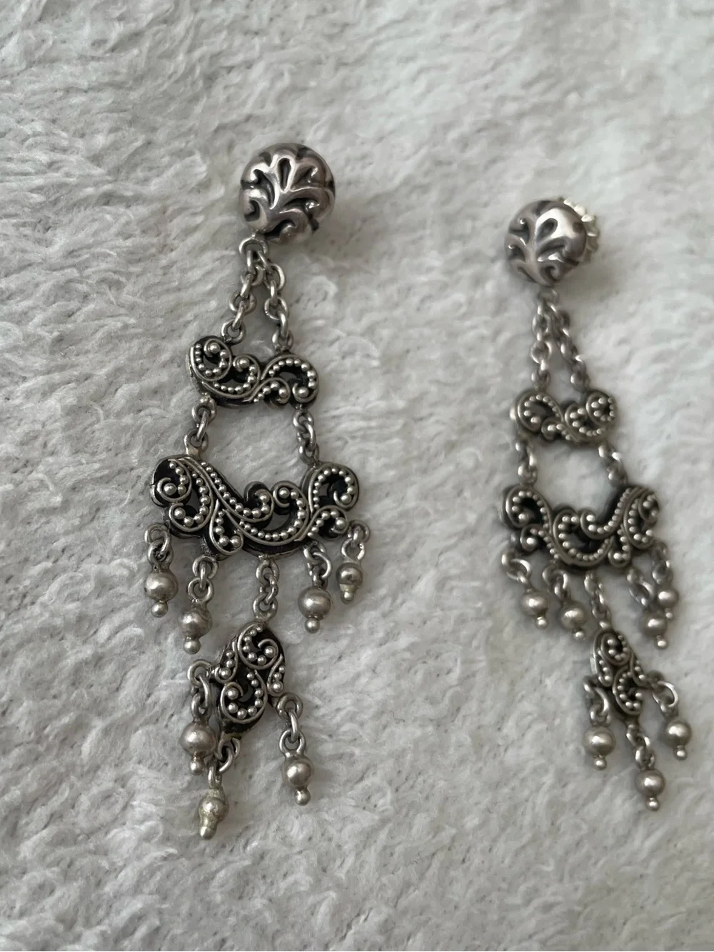 Vintage Lois Hill 925 Sterling Silver Filigree Dangle Earrings